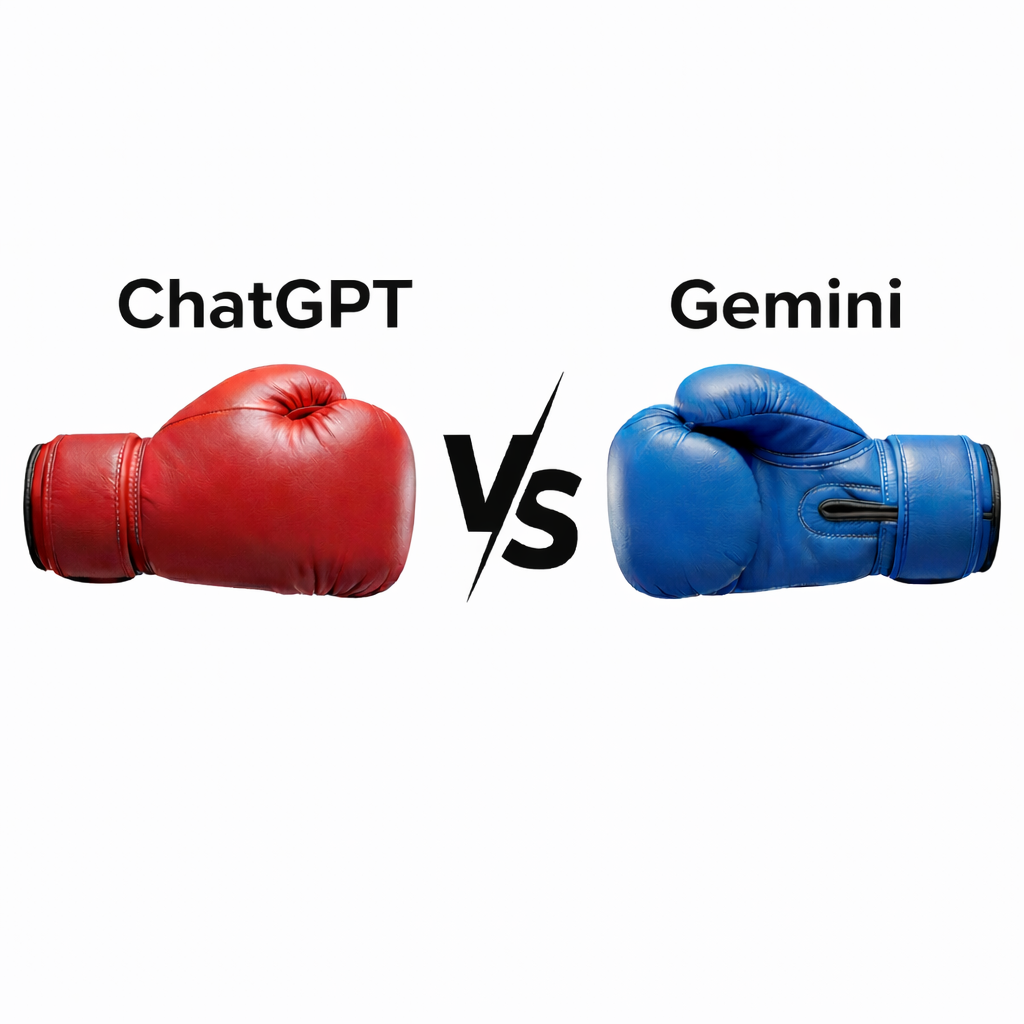 ChatGPT and Gemini represented by red and blue boxing gloves
